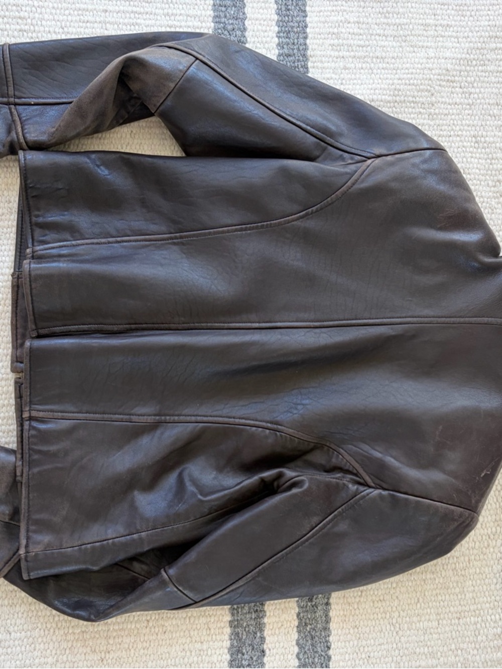 VTG Lord & Taylor Classic Brown Leather Bomber Jacket Zip Front Women’s 4 - Picture 6 of 13